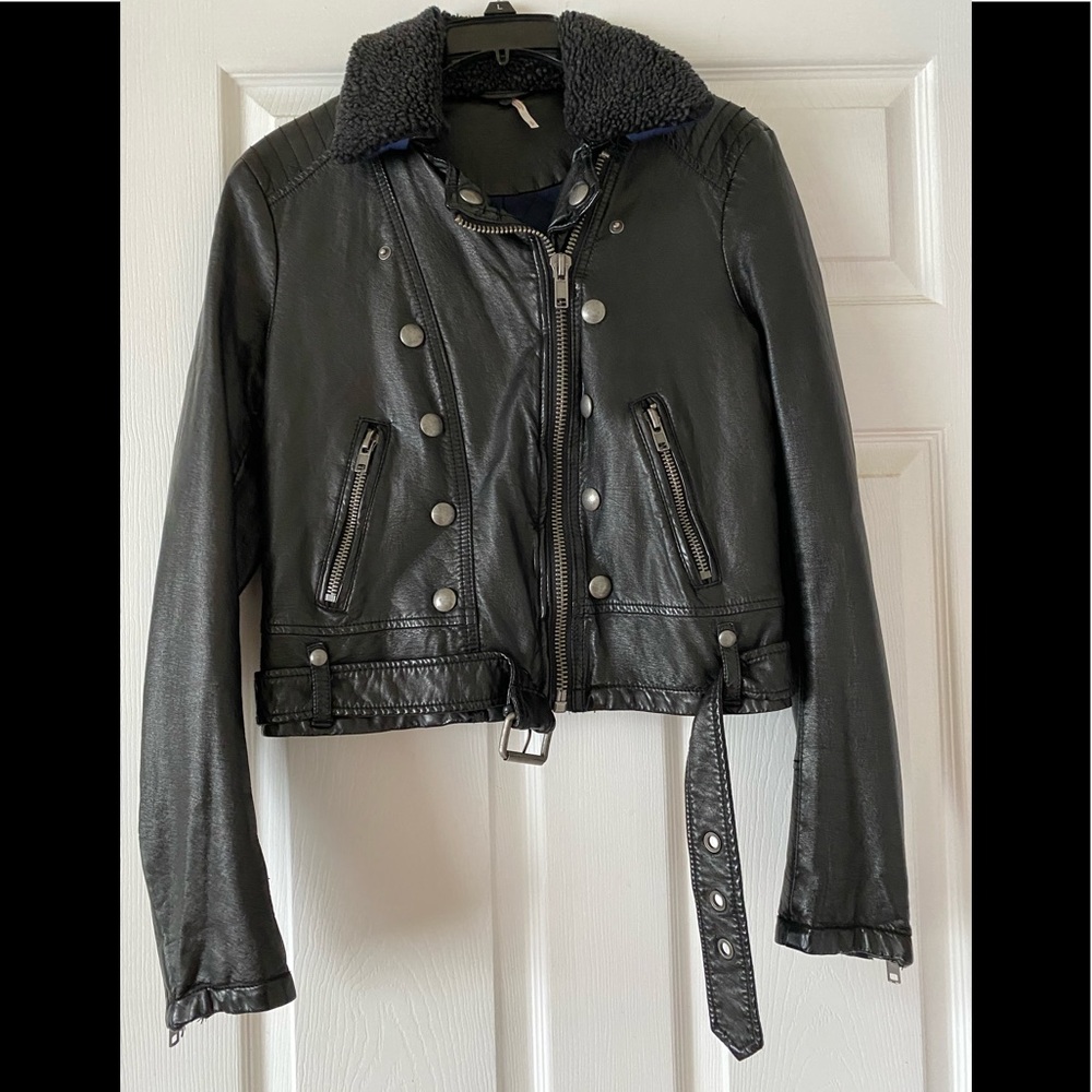Free People faux shearling collar Asheville cropped jacket